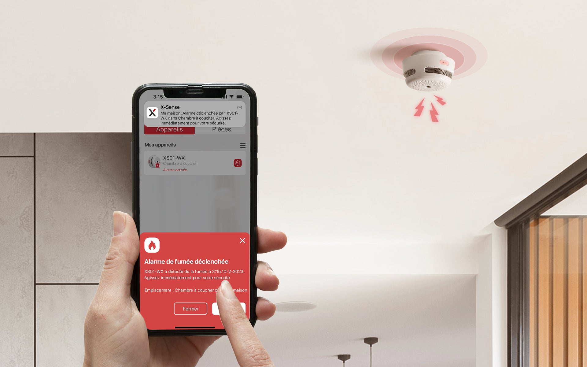 Détecteur de fumée sur un plafond